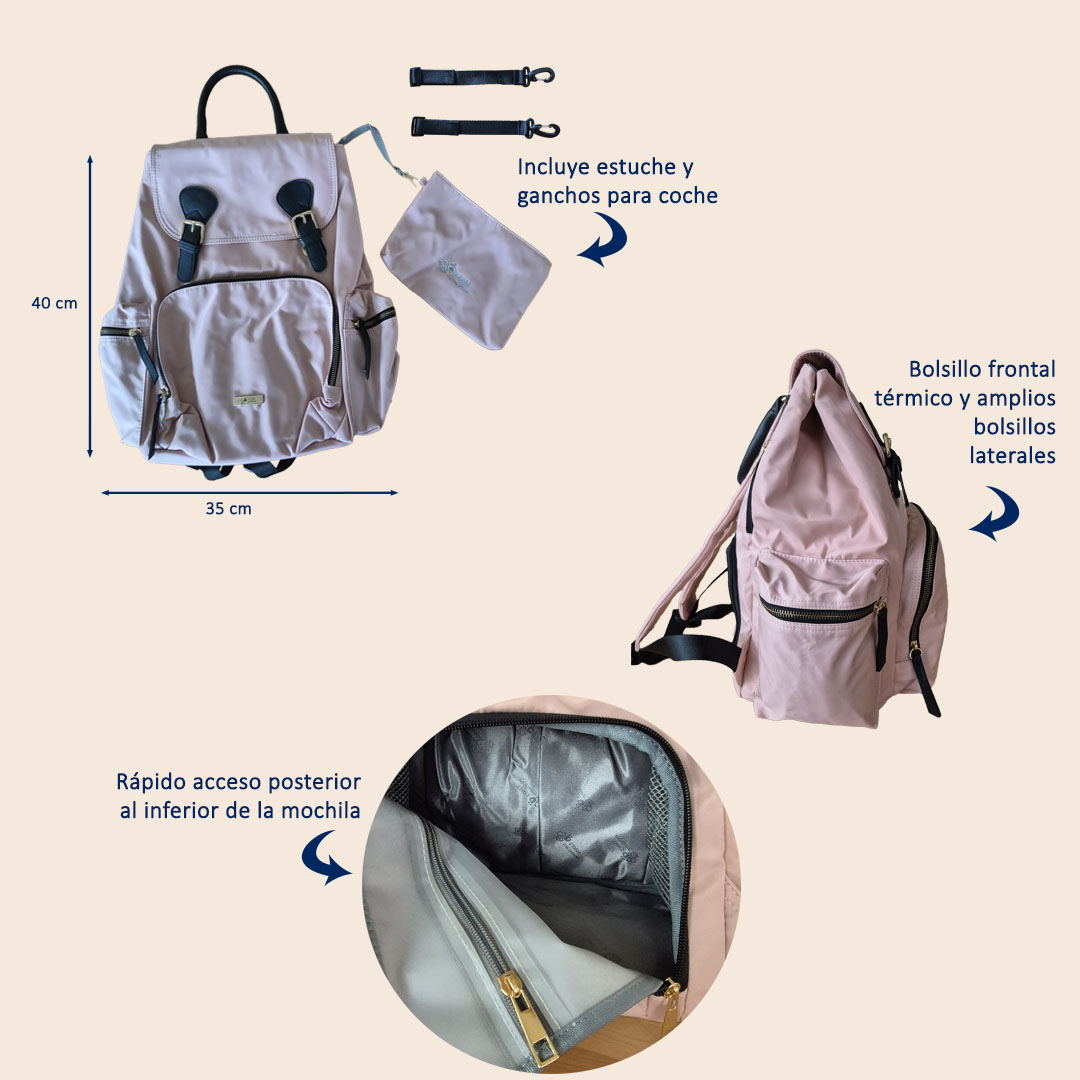 Mochila Maternal Rosa - Gran capacidad - Imagen 3