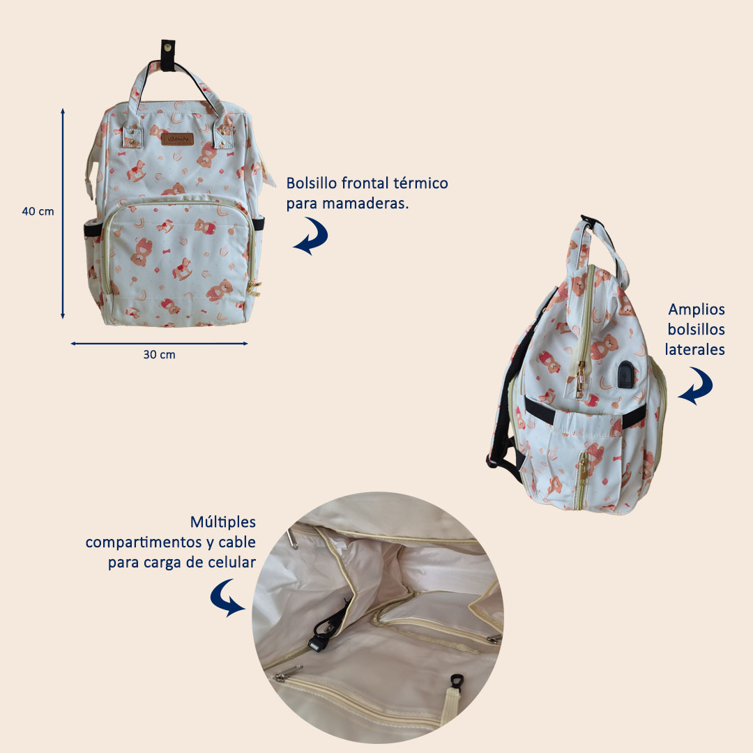 Mochila Maternal Ositos y Juguetes - Gran capacidad - Imagen 3