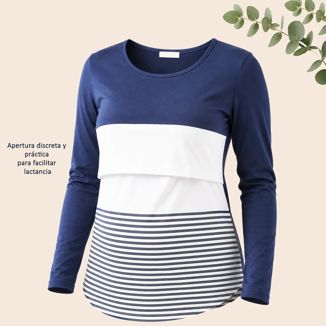 Polera Lactancia Algodón - Azul