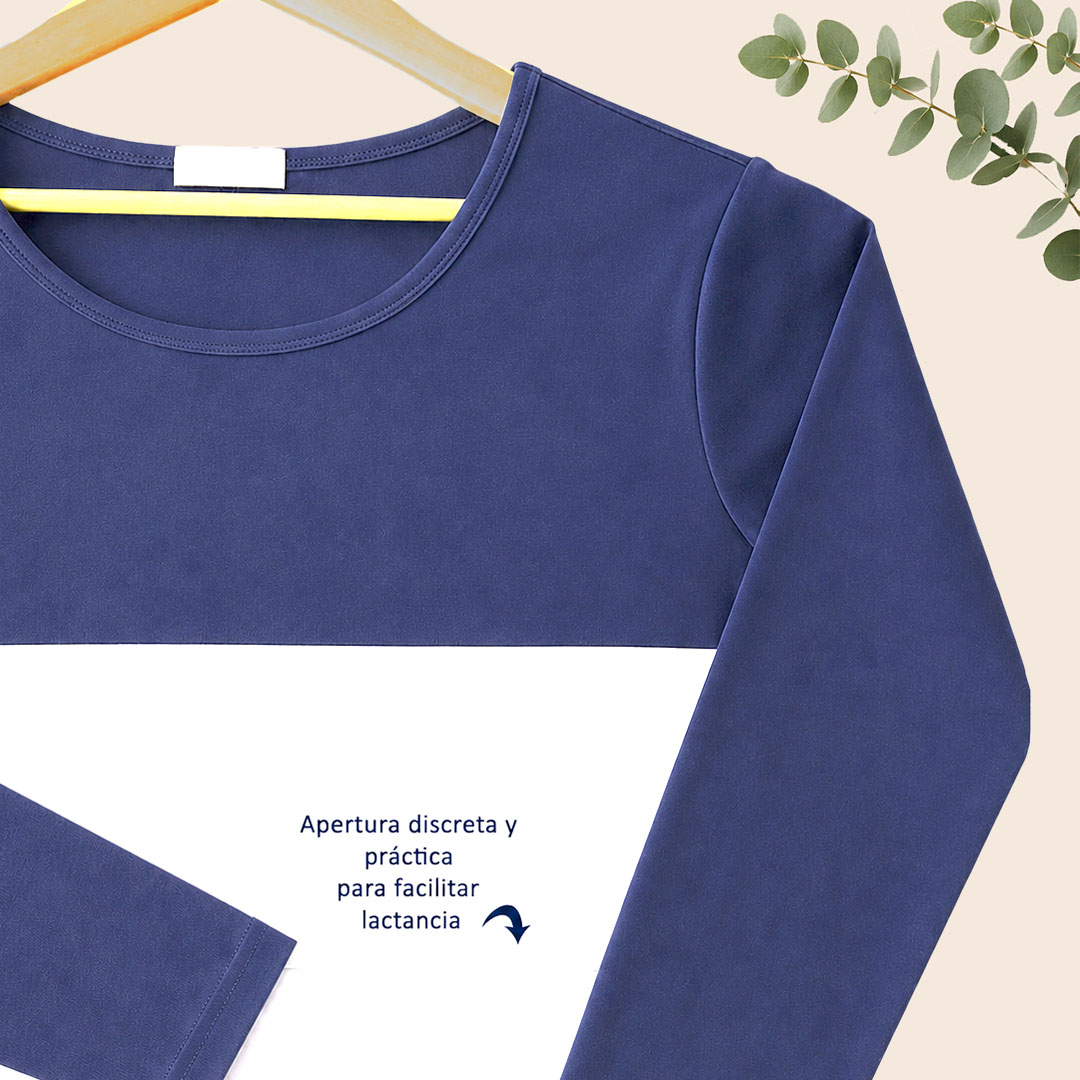 Polera Lactancia Algodón - Azul - Imagen 2