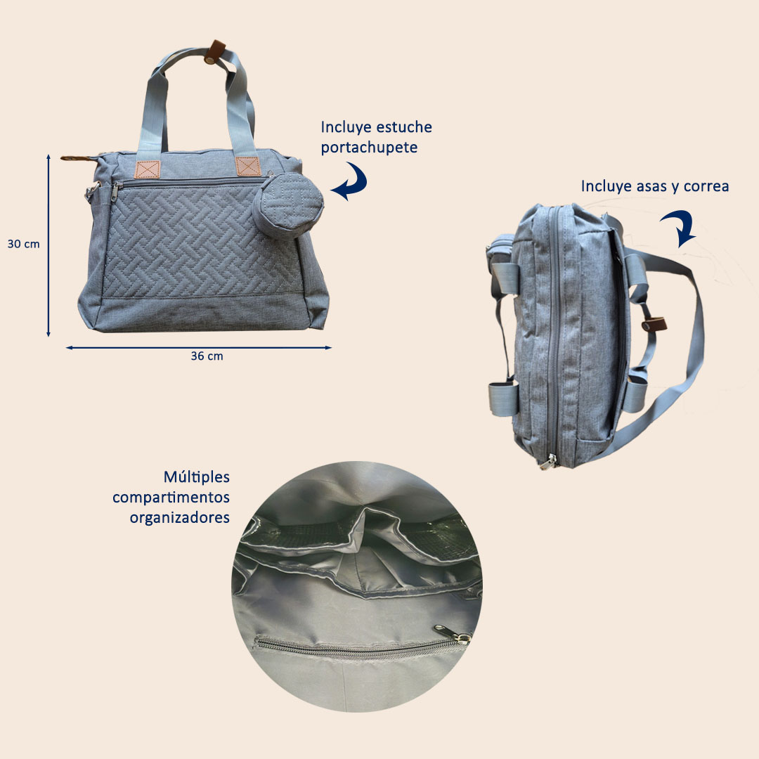 Bolso Maternal Tote Gris - Multifuncional - Imagen 3